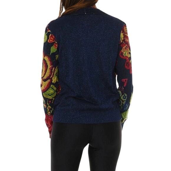 Desigual Beni Cardigan Sweater Women M Multicolor Floral Asymmetrical Boho Artsy - Picture 6 of 15